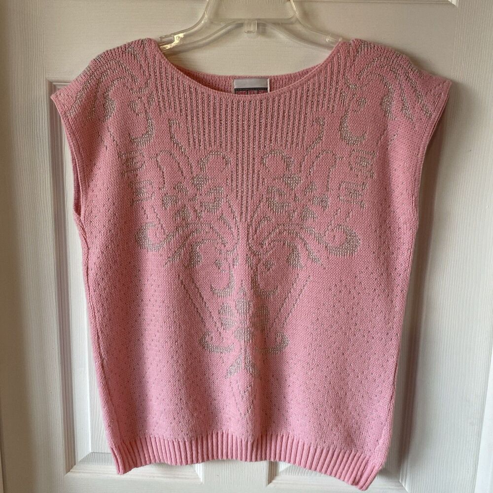 Picture Perfect M? Women’s Sleeveless Sweater 80’s Vintage Pink Glitter Knit